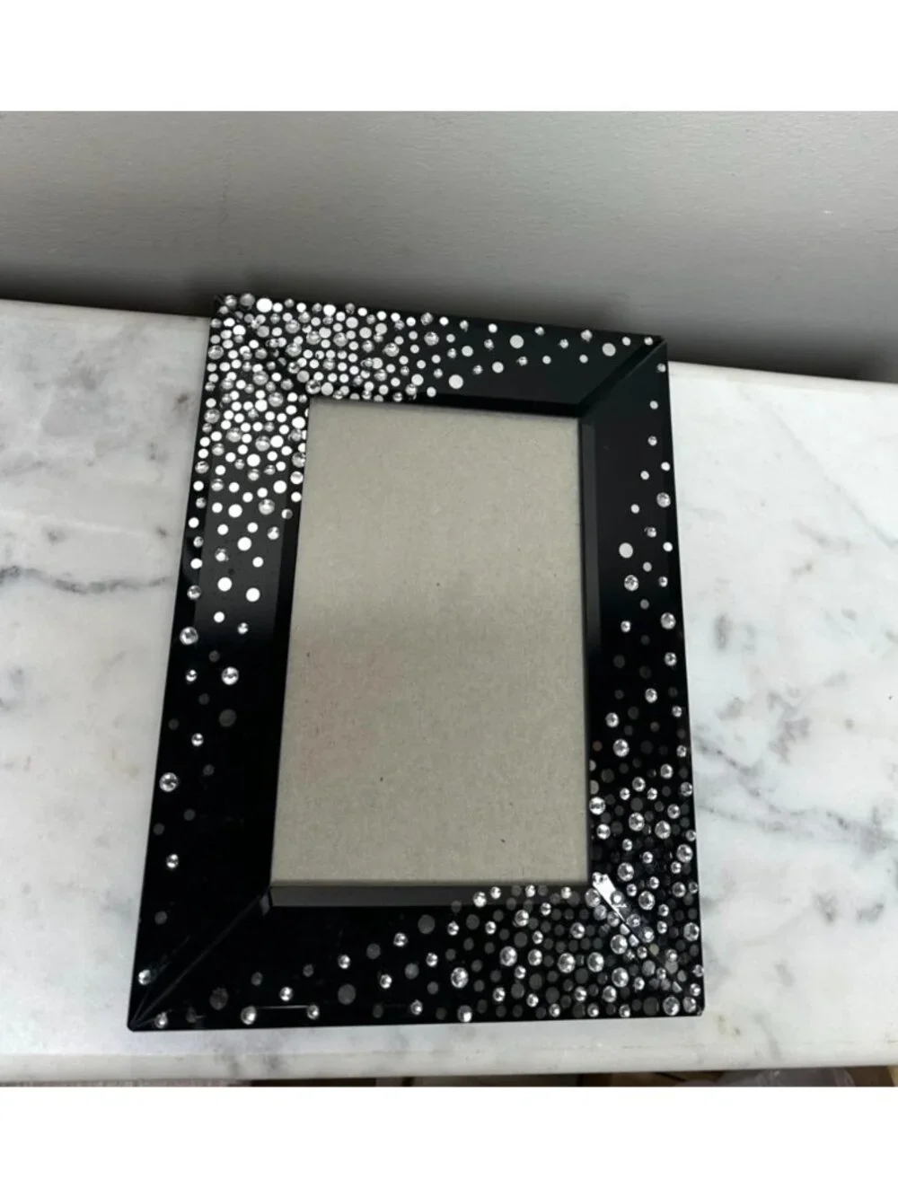 Black Glass Rhinestone 4x6 Picture Frame Sparkle Crystal Jeweled Tabletop Decor